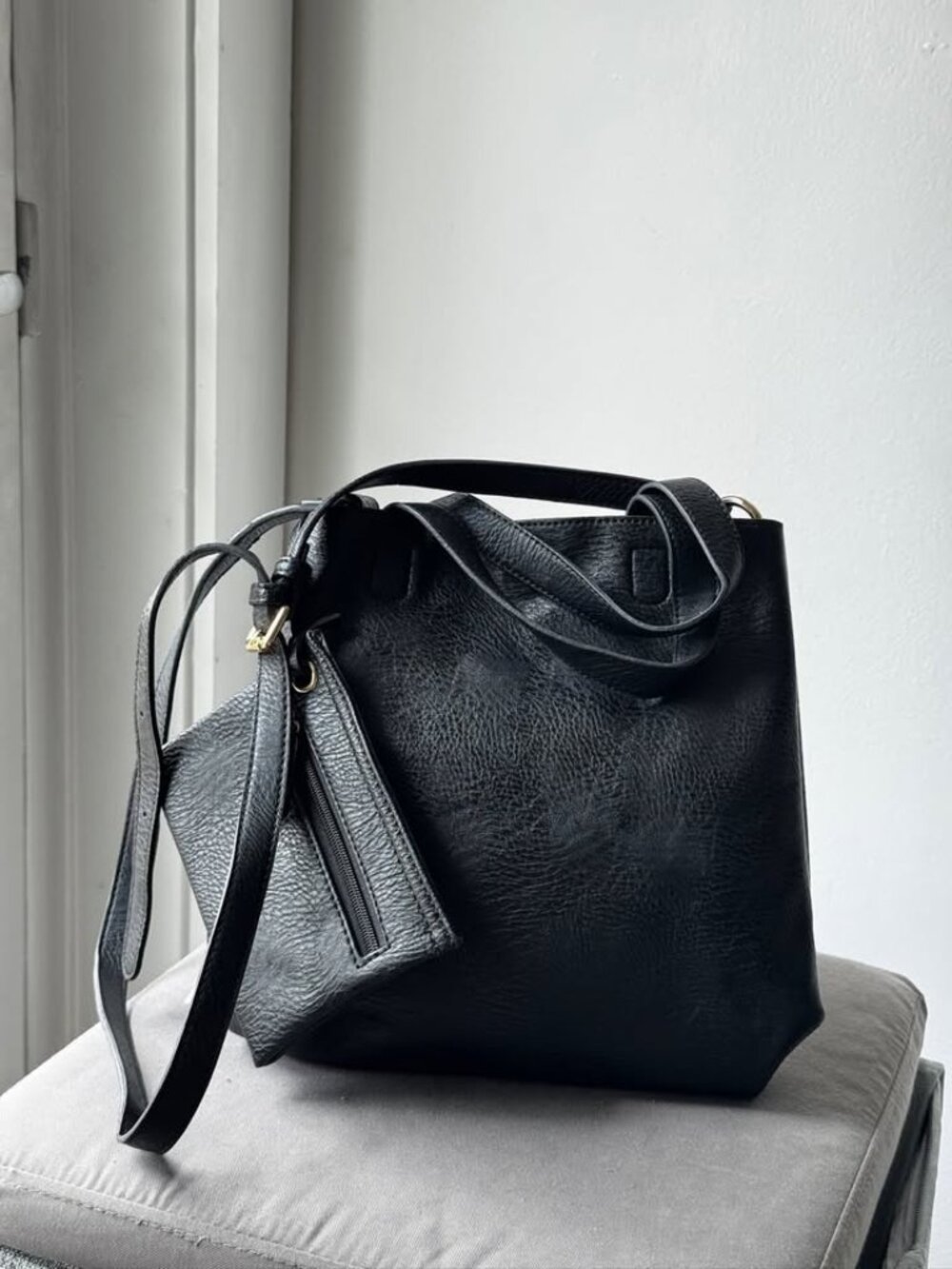 Street Level Brand Black Leather Tote Bag
